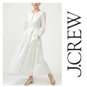 J.Crew Belted Button-up Tiered Cotton Maxi Dress White Sz S